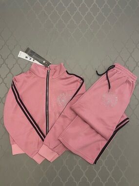 Pink Rhinestone Track Jacket & Wide Leg Sweatpants Set